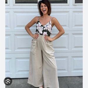 Women's Free People Pocket M Beige Wide-Leg Pants